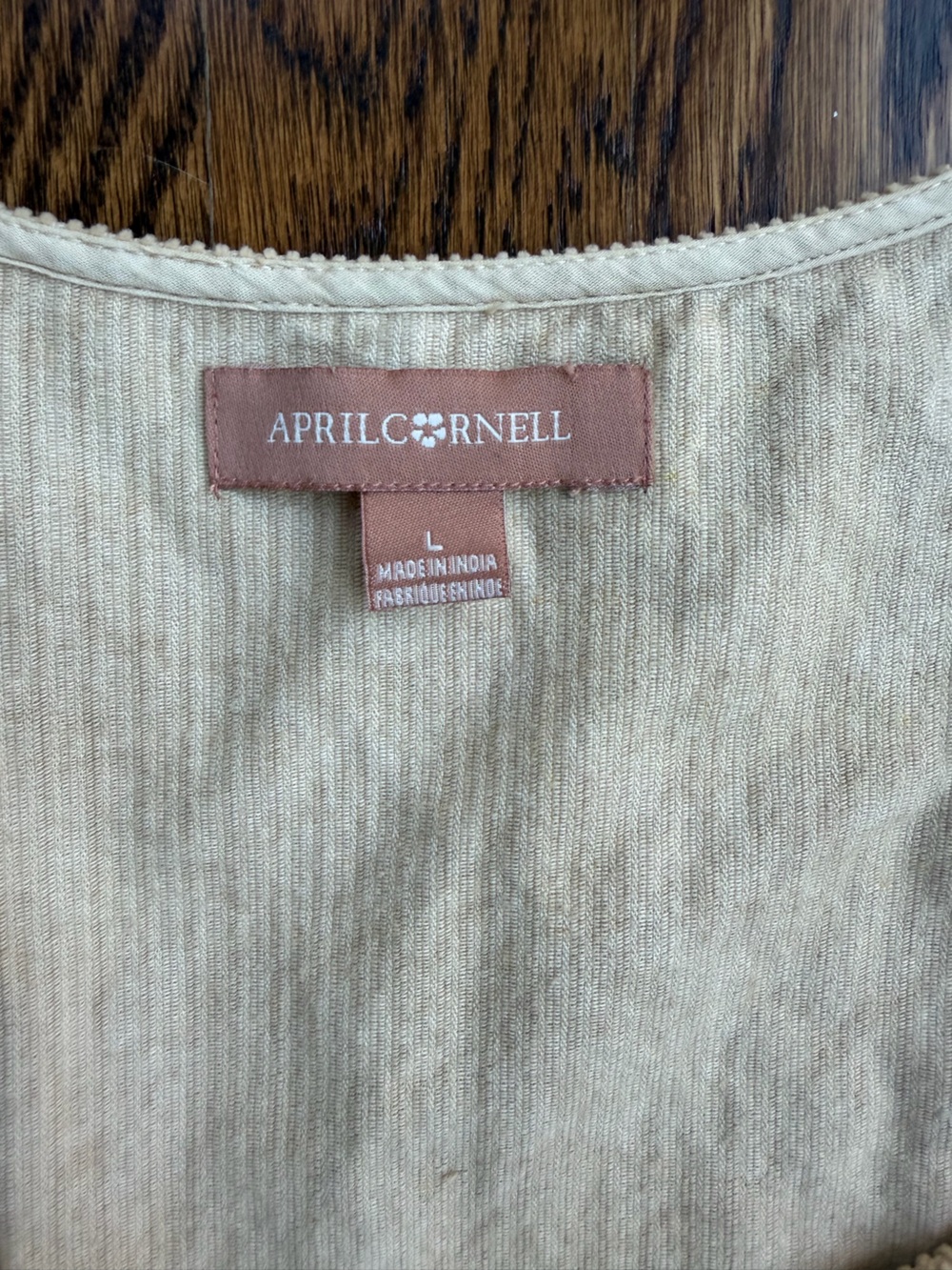 April Cornell Beige Corduroy Ribbed Lace-Trim Western Indie Button Down CropTank - Picture 3 of 6
